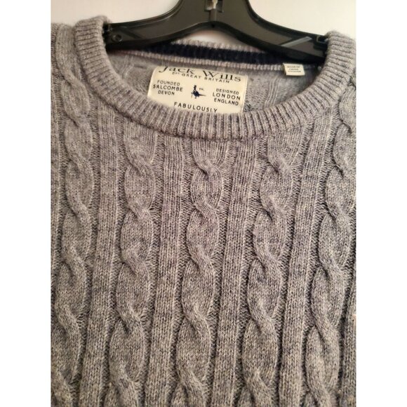 Jack Wills Gray Cable Knit Sweater Mens L Merino Wool Crew Fabulously British - Picture 5 of 8